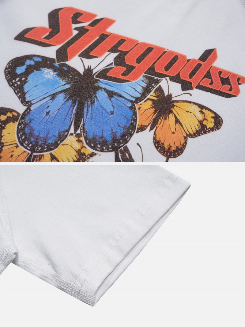 Blanche  T Shirts Aelfric Eden Colorful Butterflies Print Tee - KGC-3258347